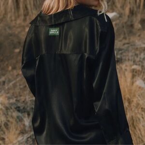 Daily Drills Black Satin Button Down Shirt